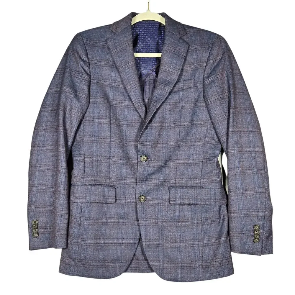 Ted Baker Blazer Mens 36R No Ordinary Joe JAKE Wool Plaid Sport Coat Blue Preppy